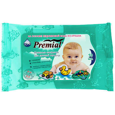 Влажные салфетки для детей "Premial", 10 шт сертифицирован Состав 10 влажных салфеток инфо 13791b.