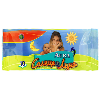Влажные салфетки для детей Aura "Солнце и Луна", 10 шт сертифицирован Состав 10 влажных салфеток инфо 13800b.