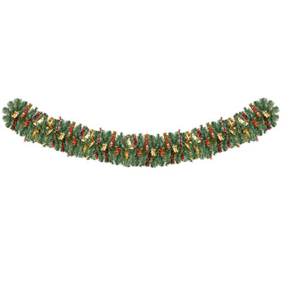 Гирлянда из искусственной хвои украшенная, цвет: зеленый с красным/золотые ленты, 2,70 м Новогодняя продукция Mister Christmas 2008 г ; Упаковка: пакет инфо 8394d.