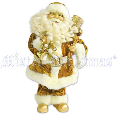 Санта Клаус Декоративная новогодняя игрушка, цвет: золотой, 25 см Новогодний сувенир Mister Christmas 2008 г ; Упаковка: коробка инфо 6658a.